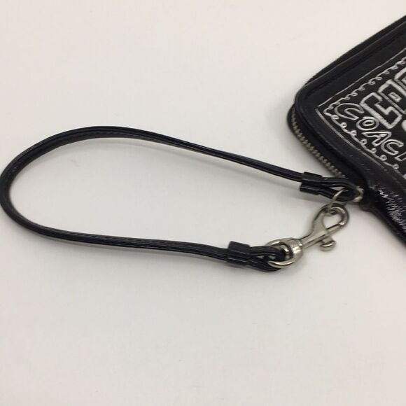Coach Poppy Black Patent Leather Square Wristlet with Metallic Silver Lettering - Picture 3 of 16